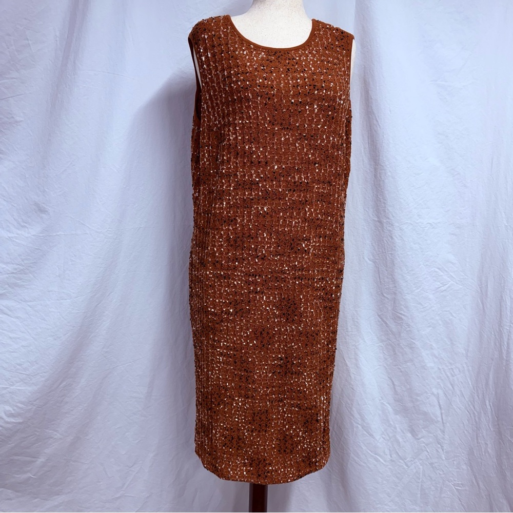 Ming Wang Sleeveless Eyelash Tweed Soft Knit Sheath Dress